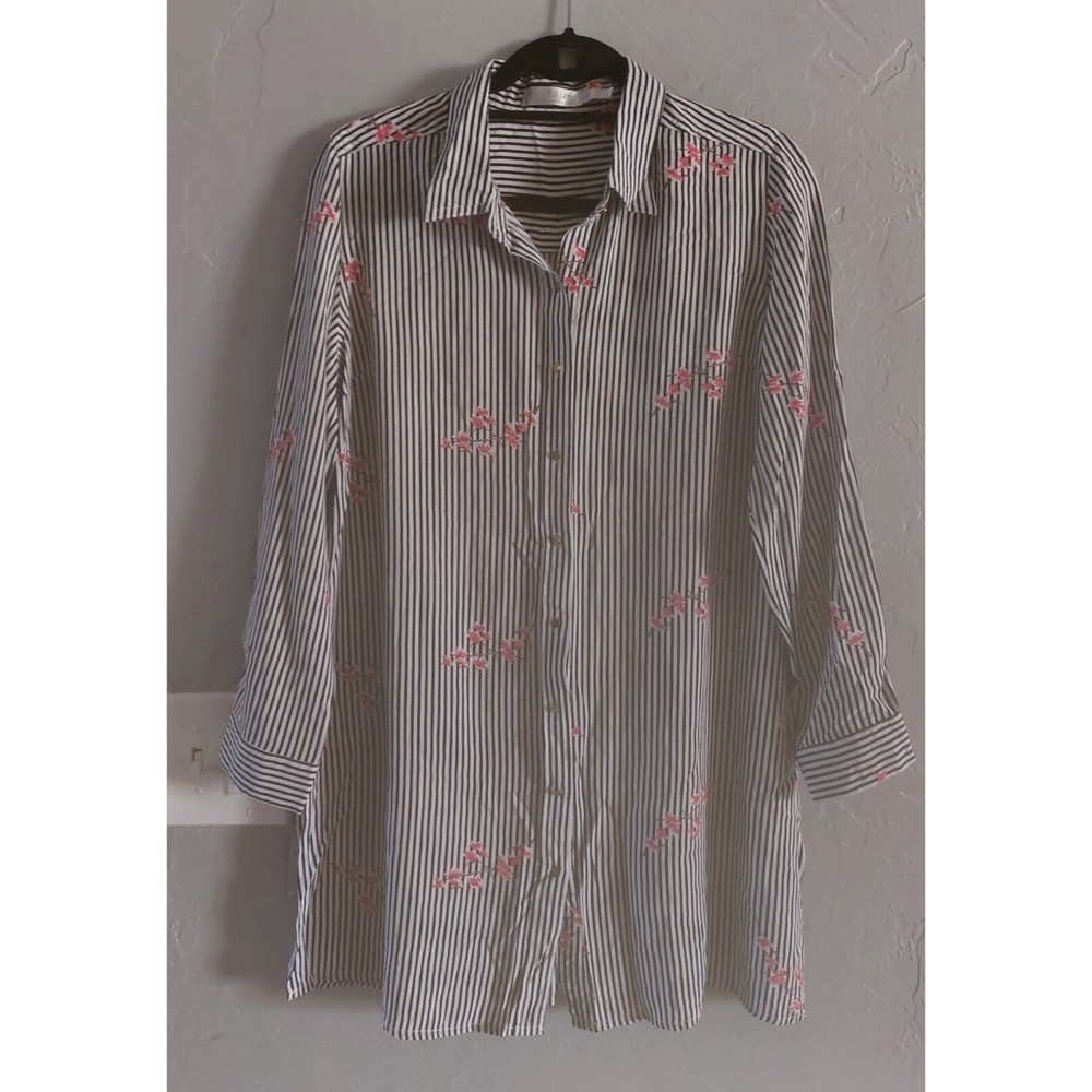 solitaire by ravi khosla Tops Shirts Women L,striped,Floral,Rayón,Roll Tab Sleev